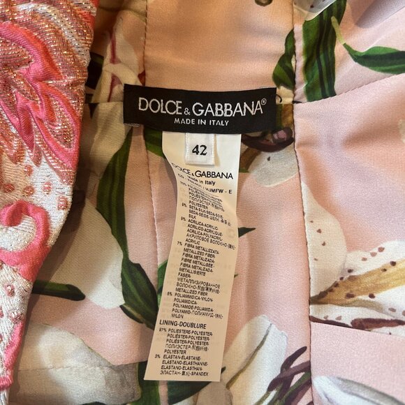 DOLCE & GABBANA  Pink Floral Jacquard Pleated Sheath Dress, Size 42 (6) - Picture 5 of 5